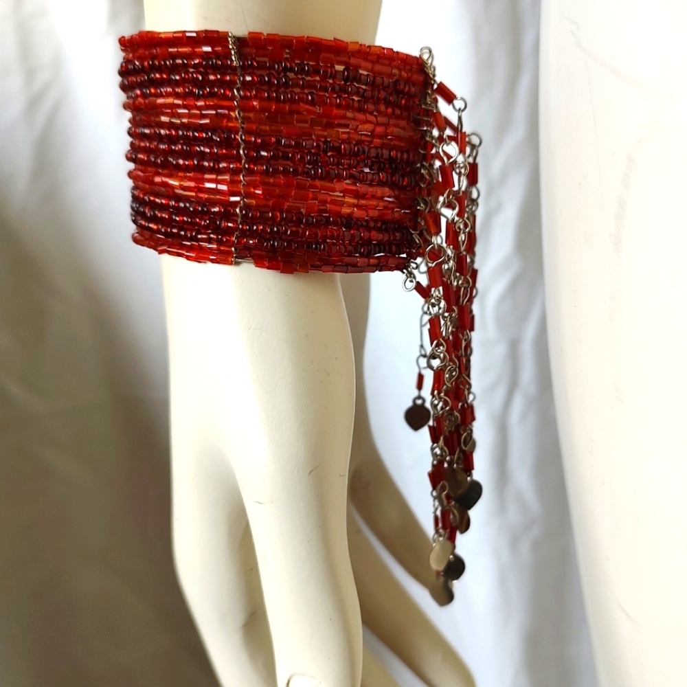 Red beaded dangle bracelet